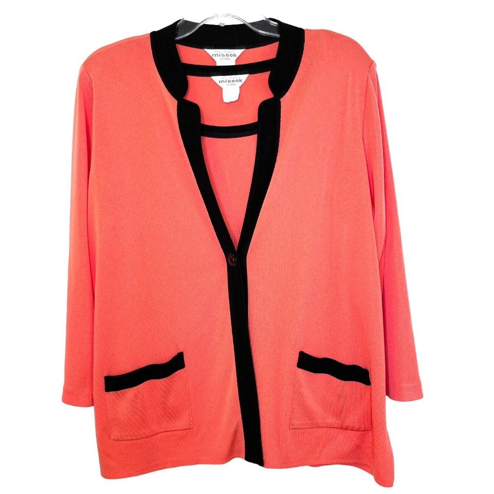 Misook Coral Jacket with Black Trim